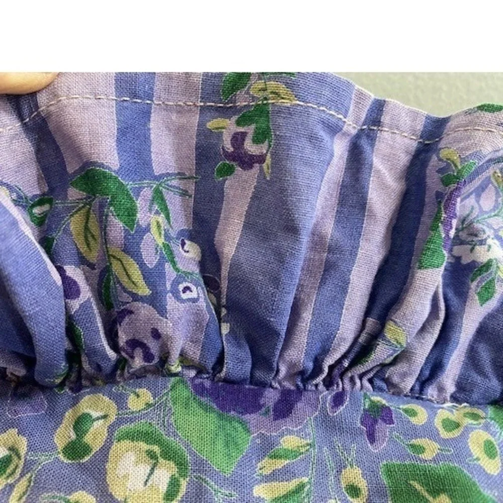 April Cornell Floral Ruffled Pillow Covers Purple Green Cotton Set of 2‎ Vintage